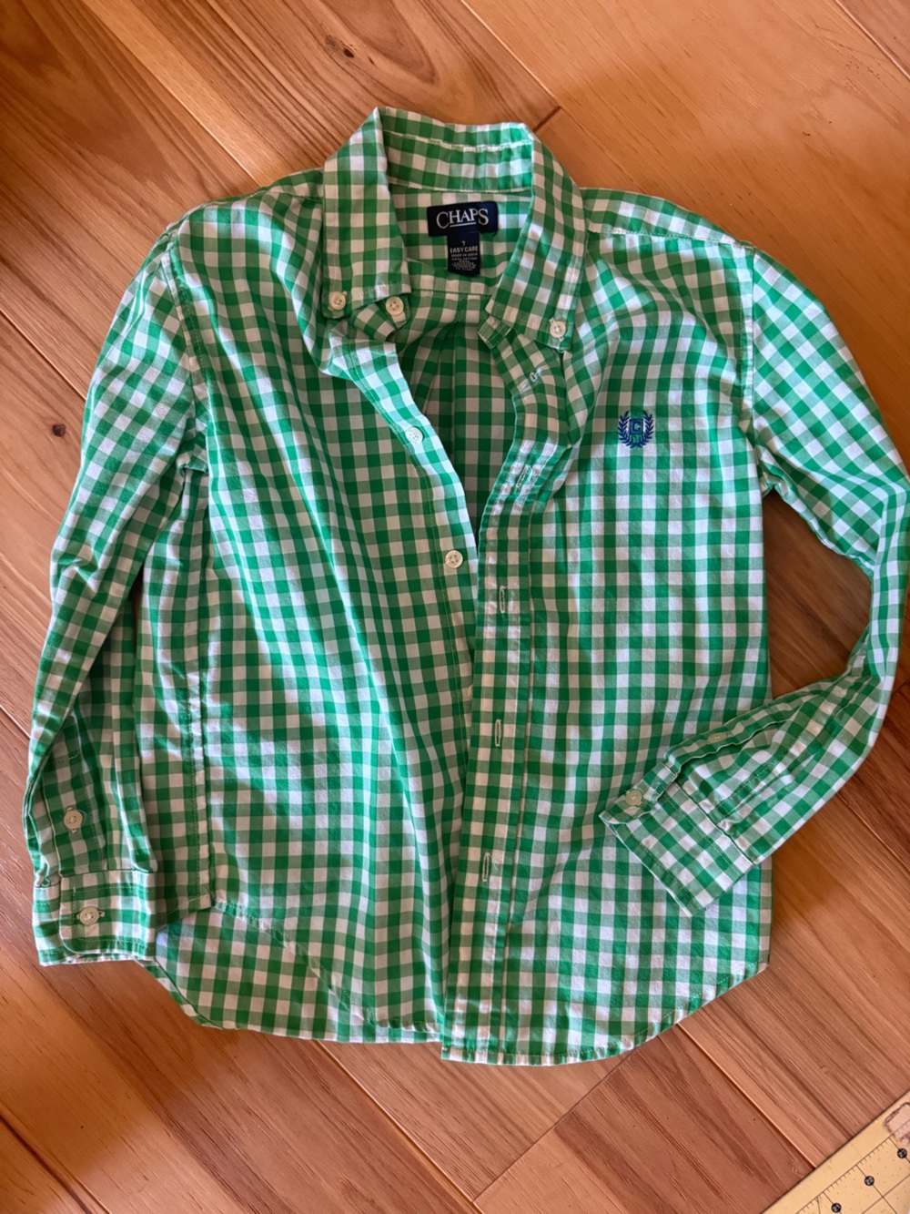 Boys Chaps Green and White Gingham Button-Up Shirt